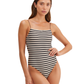 Front View Of Au Naturel Golden Hour Libi Round Neck Strappy Open Back One Piece | Au Naturel Black-Ivory