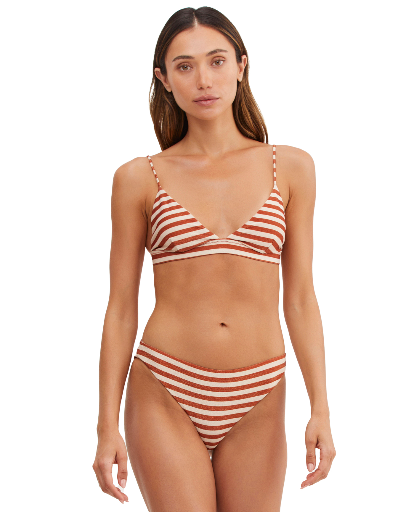 Front View Of Au Naturel Golden Hour Mila Wide Band Triangle Bikini Top | Au Naturel Terracotta-Ivory