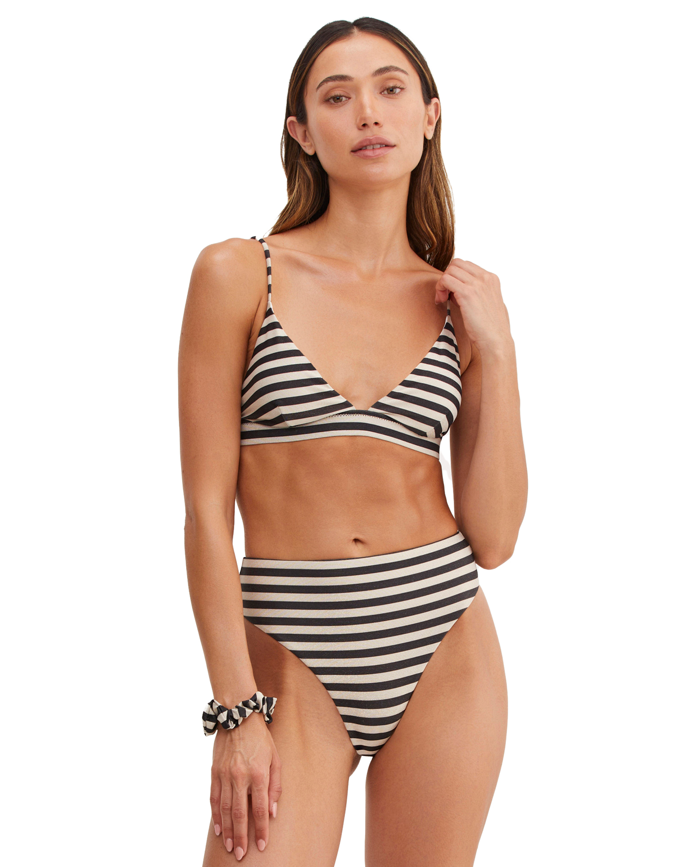 Front View Of Au Naturel Golden Hour Mila Wide Band Triangle Bikini Top | Au Naturel Black-Ivory