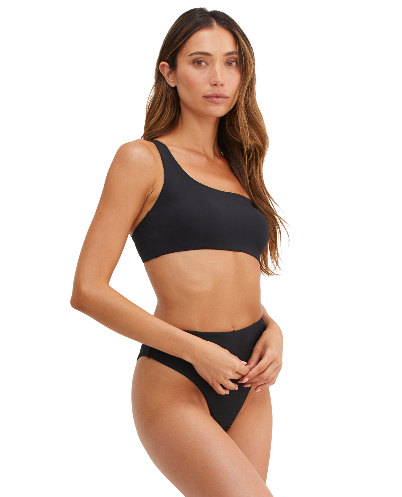 Side View Of Au Naturel Timeless Chic Mona One Shoulder Bikini Top | Au Naturel Black