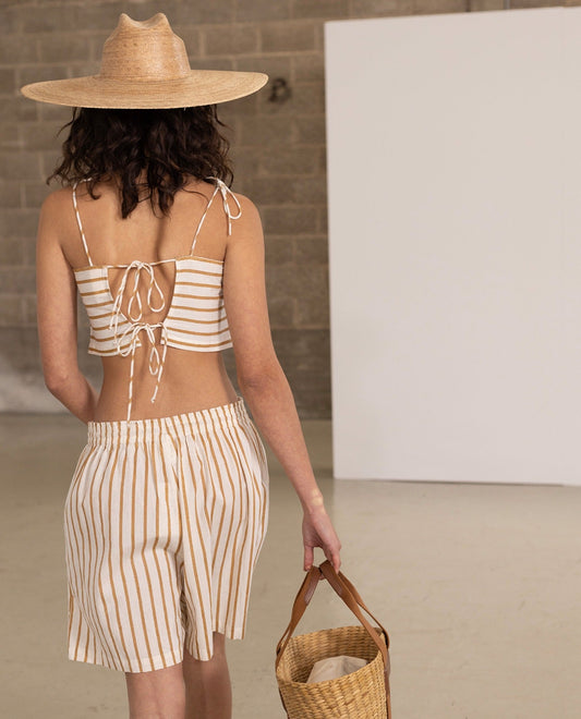 Back View Of Gottex Beach Life Shoulder Tie Cover Up Crop Top | GOTTEX BEACH LIFE MUSTARD