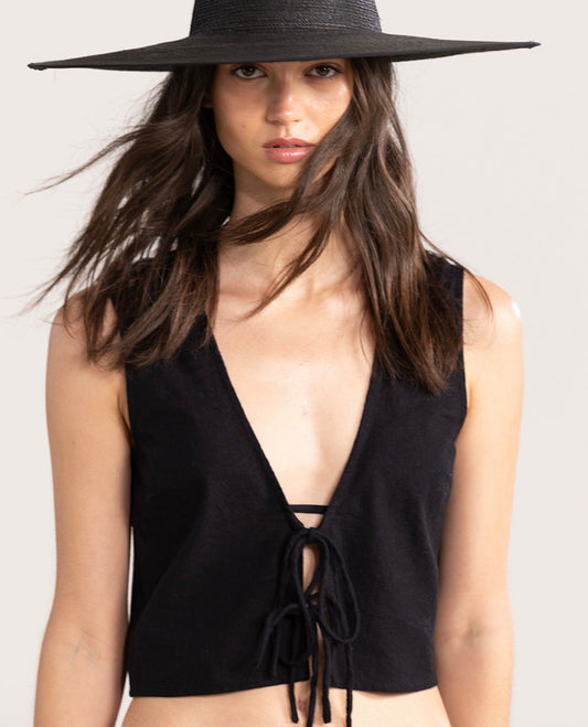 Front View Of Gottex Beach Life Cropped Cover Up Vest | GOTTEX BEACH LIFE BLACK