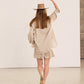 Back View Of Gottex Beach Life Long Sleeve Button Down Cover Up Blouse | GOTTEX BEACH LIFE CREAM