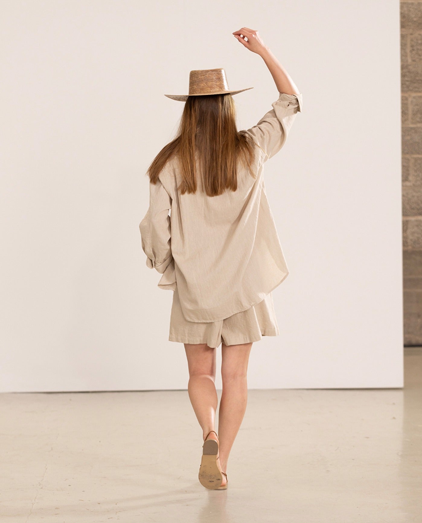 Back View Of Gottex Beach Life Long Sleeve Button Down Cover Up Blouse | GOTTEX BEACH LIFE CREAM