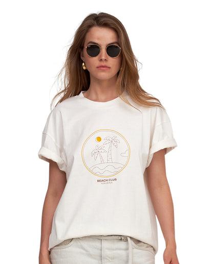 Front View of Gottex Beach Life Oversized Printed Oversized T-Shirt | GOTTEX BEACH LIFE BEACH CLUB HAVANA