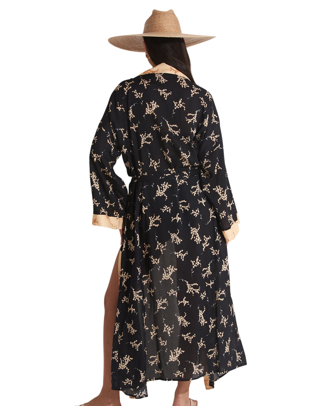 Back View Of Gottex Beach Life Midi Cover Up Kimono | GOTTEX BEACH LIFE DIAMOND BLACK AND SAND