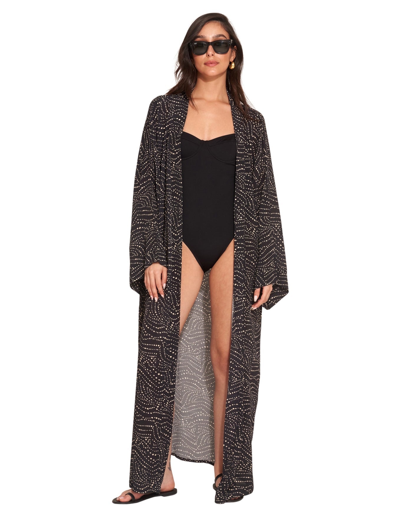 Front View Of Gottex Beach Life Maxi Cover Up Kimono | GOTTEX BEACH LIFE ISSEY BLACK