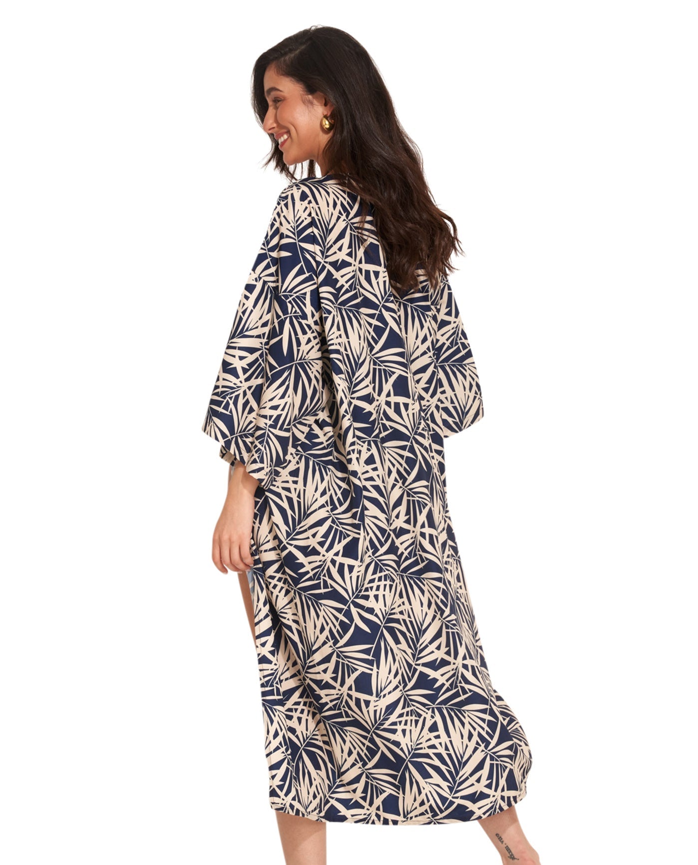 Back View Of Gottex Beach Life Midi Cover Up Kimono | GOTTEX BEACH LIFE NOAM NAVY