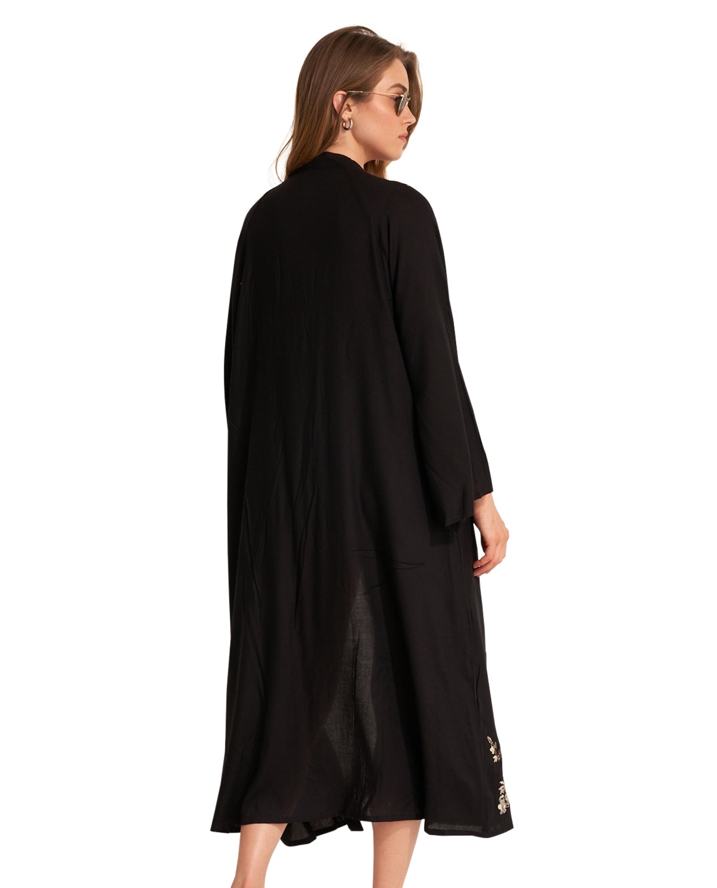 Back View Of Gottex Beach Life Embroidered Cover Up Kimono | GOTTEX BEACH LIFE PEACOCK BLACK