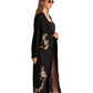 Side View Of Gottex Beach Life Embroidered Cover Up Kimono | GOTTEX BEACH LIFE PEACOCK BLACK