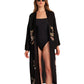 Alternate Front View Of Gottex Beach Life Embroidered Cover Up Kimono | GOTTEX BEACH LIFE PEACOCK BLACK