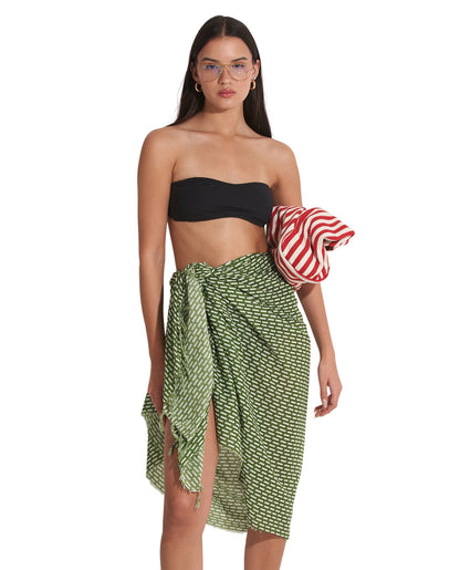 Front View Of Gottex Beach Life Cover Up Sarong Wrap Skirt | GOTTEX BEACH LIFE TETRIS GREEN