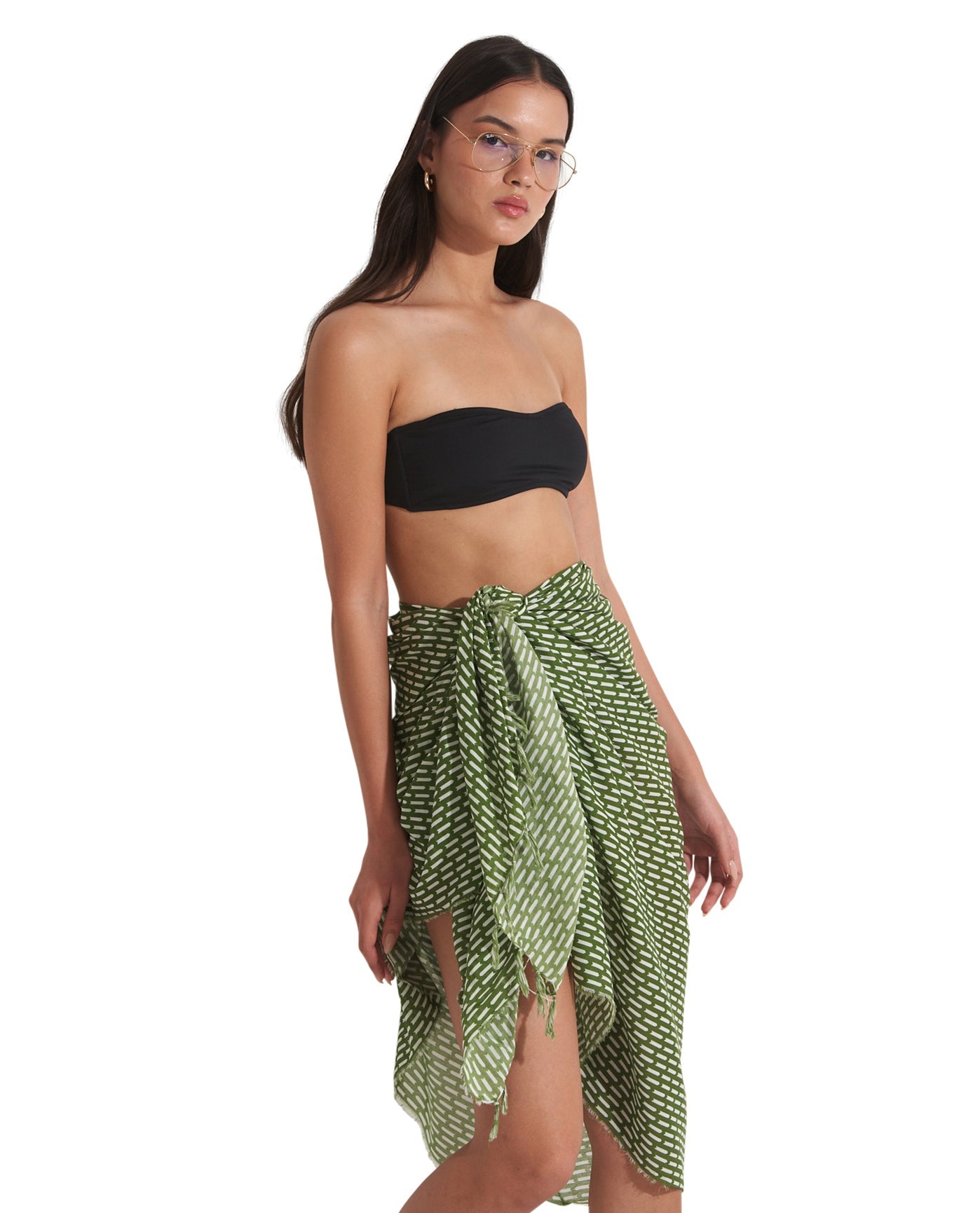 Side View Of Gottex Beach Life Cover Up Sarong Wrap Skirt | GOTTEX BEACH LIFE TETRIS GREEN