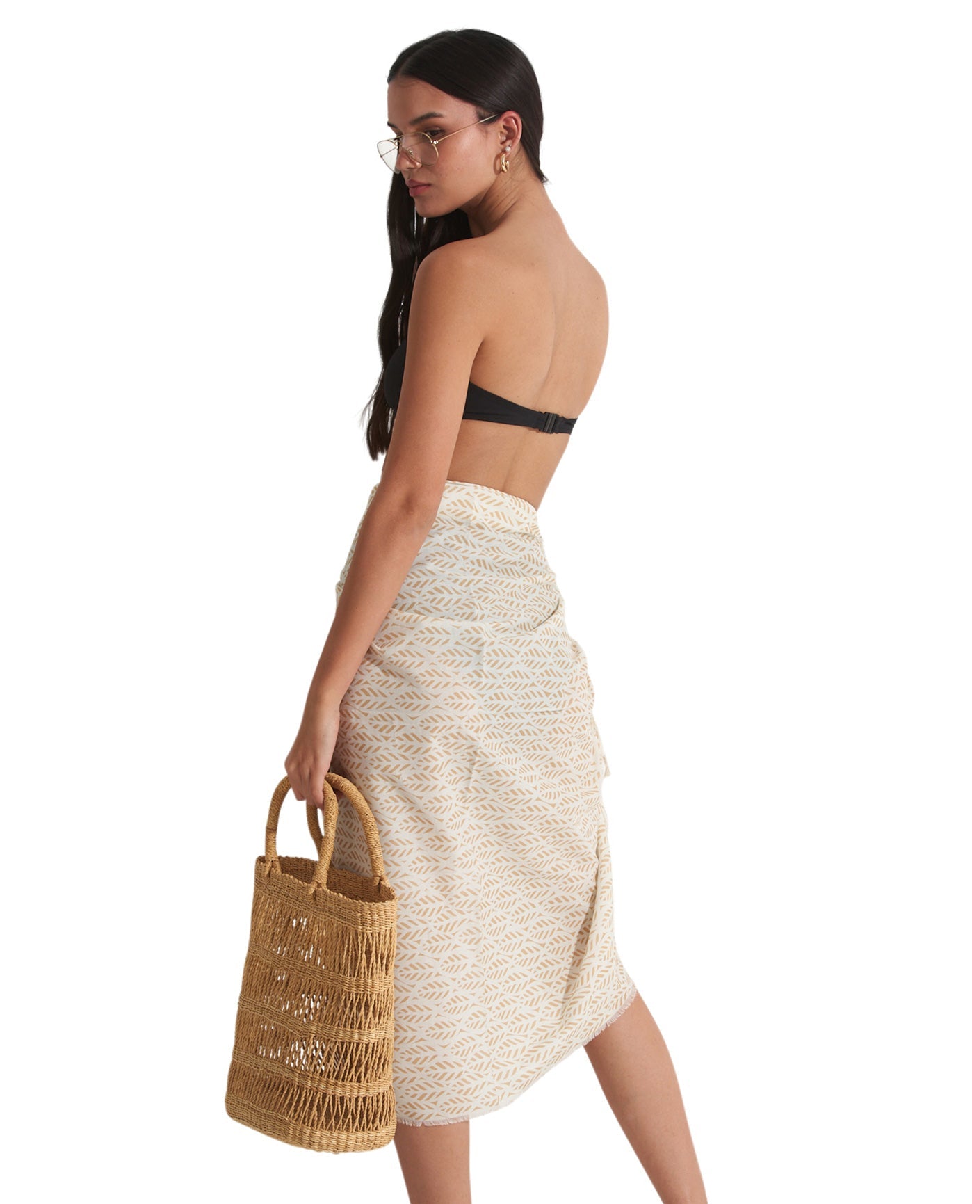 Back View Of Gottex Beach Life Cover Up Sarong Wrap Skirt | GOTTEX BEACH LIFE FALL4U BEIGE