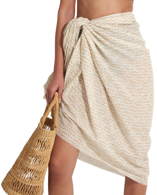 Front View Of Gottex Beach Life Cover Up Sarong Wrap Skirt | GOTTEX BEACH LIFE FALL4U BEIGE