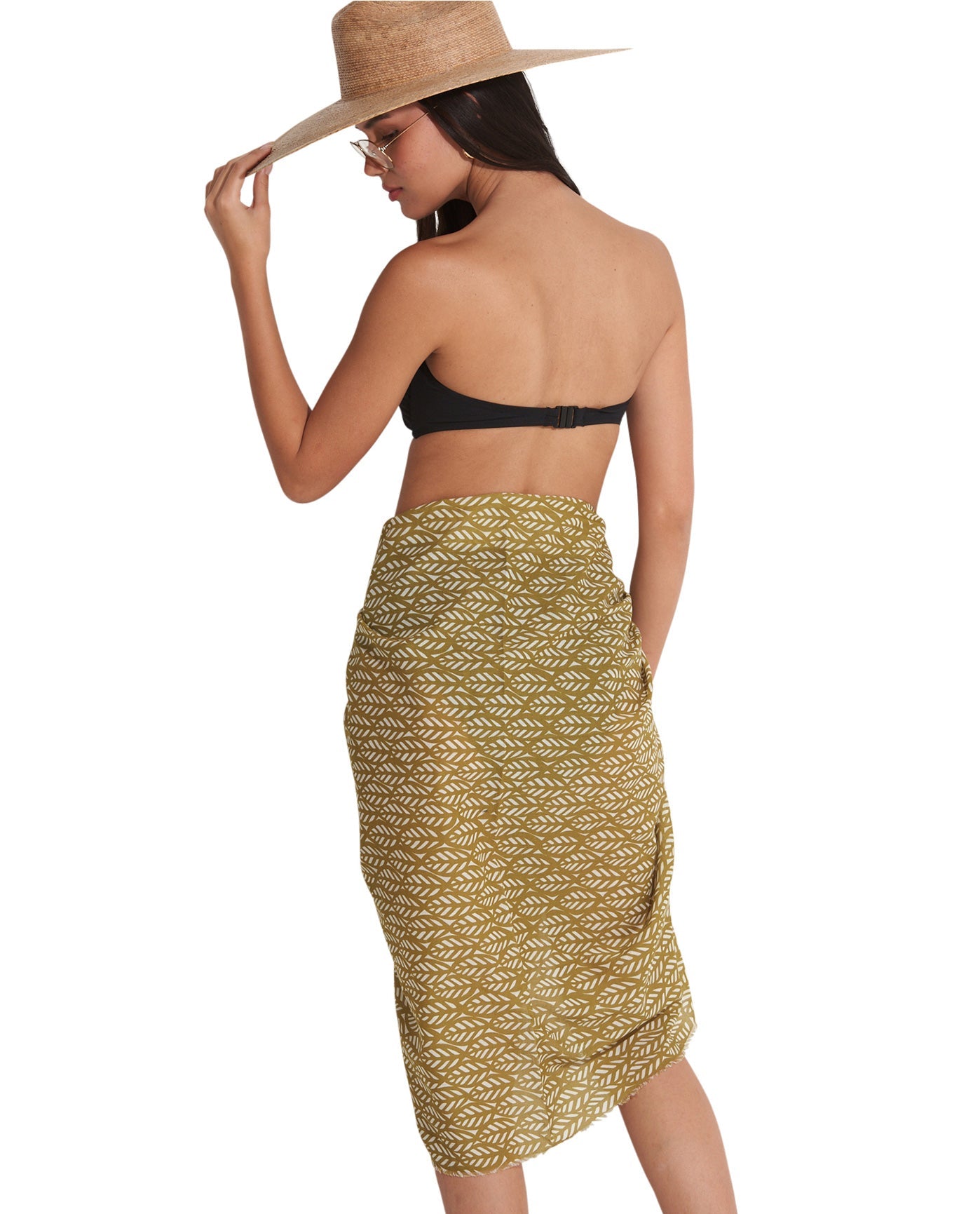 Back View Of Gottex Beach Life Cover Up Sarong Wrap Skirt | GOTTEX BEACH LIFE FALL4U GREEN