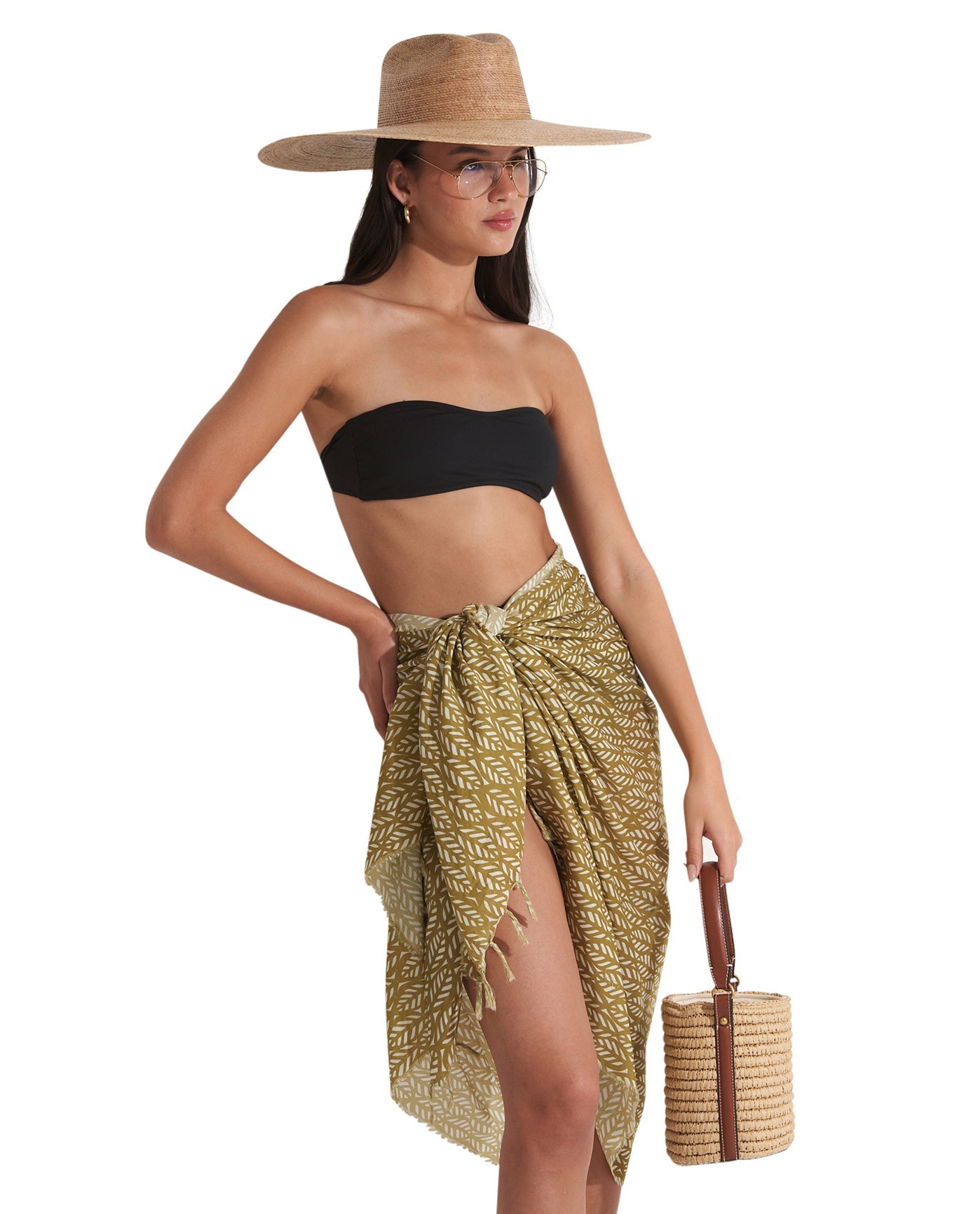 Side View Of Gottex Beach Life Cover Up Sarong Wrap Skirt | GOTTEX BEACH LIFE FALL4U GREEN