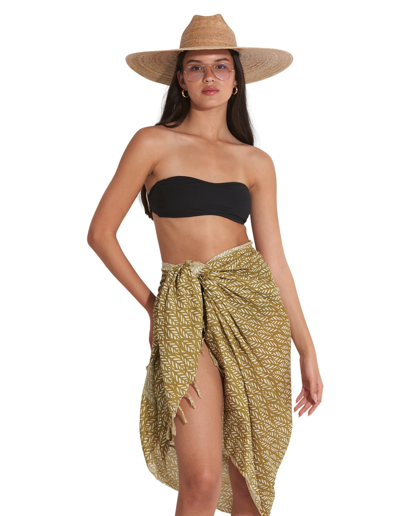 Alternate Front View Of Gottex Beach Life Cover Up Sarong Wrap Skirt | GOTTEX BEACH LIFE FALL4U GREEN