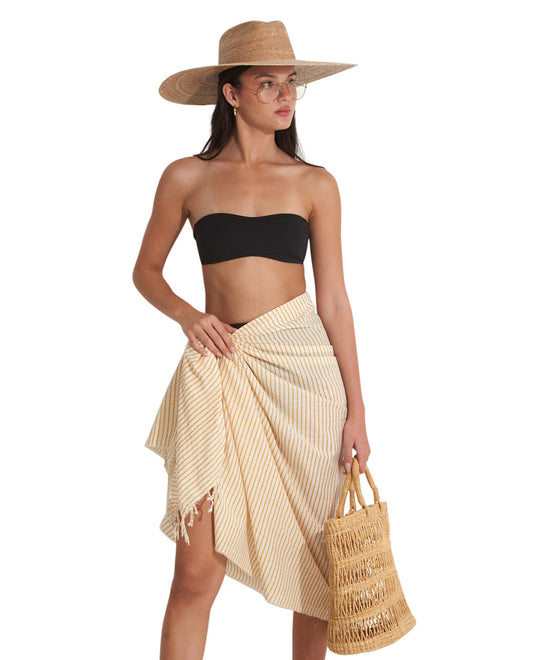 Front View Of Gottex Beach Life Cover Up Sarong Wrap Skirt | GOTTEX BEACH LIFE SMILE MUSTARD