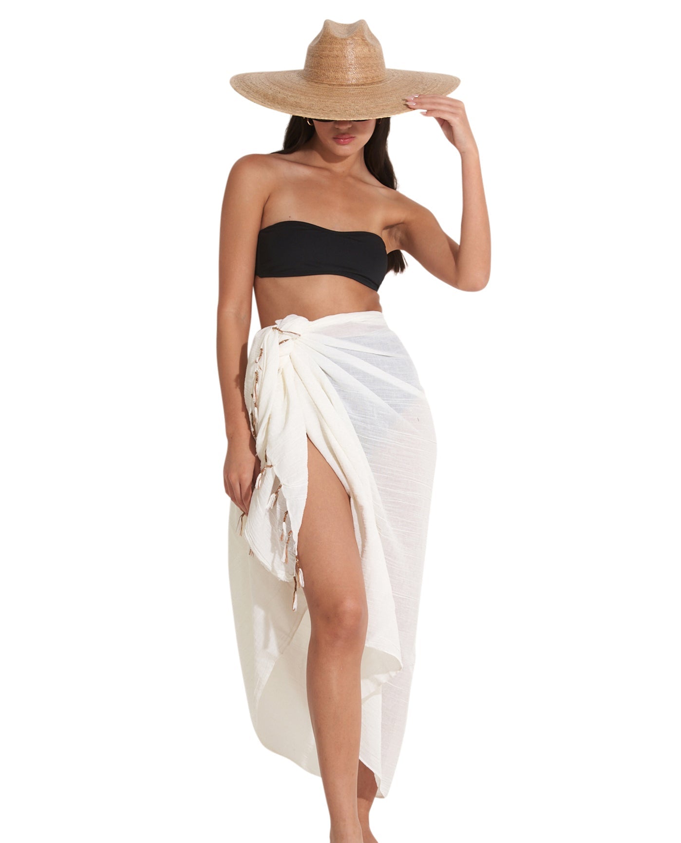 Front View Of Gottex Beach Life Cover Up Sarong Wrap Skirt | GOTTEX BEACH LIFE UMA CREAM