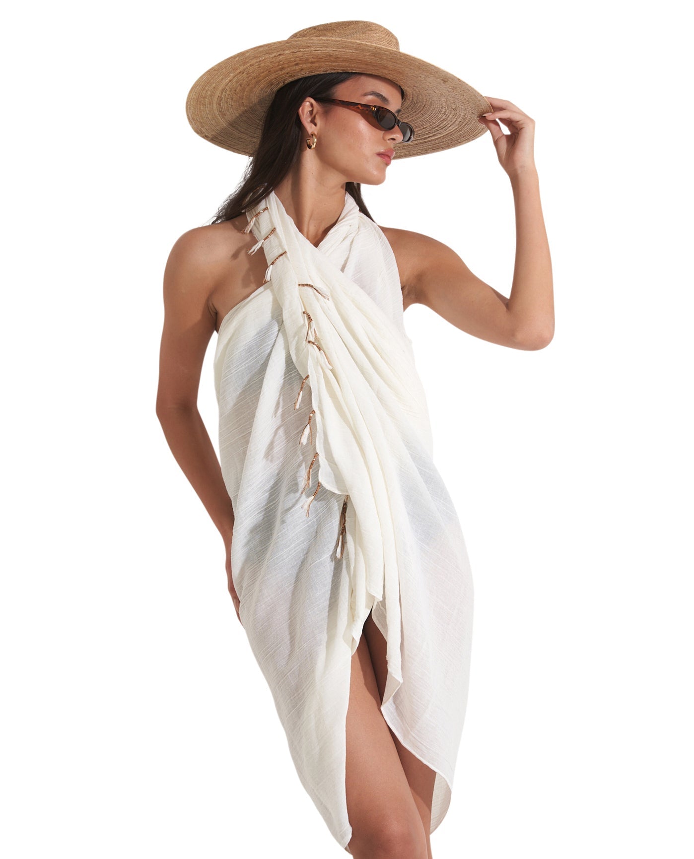 Alternate Front View Of Gottex Beach Life Cover Up Sarong Wrap Skirt | GOTTEX BEACH LIFE UMA CREAM