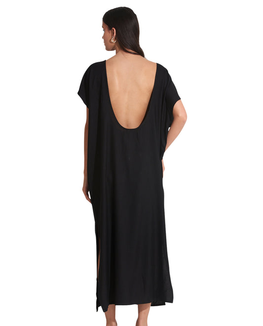 Back View Of Gottex Beach Life Open Back Cover Up Kaftan | GOTTEX BEACH LIFE TALYA BLACK