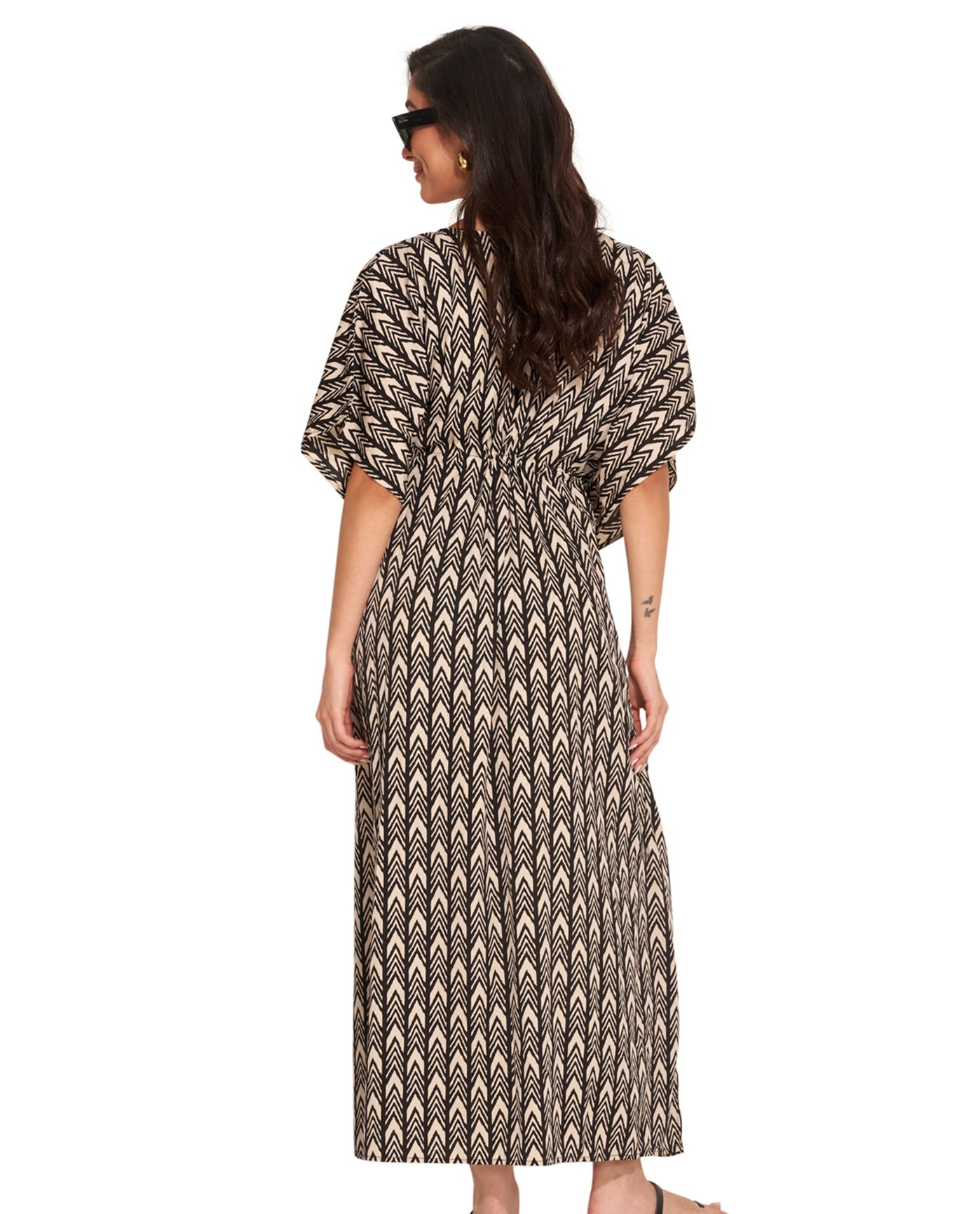 Back View Of Gottex Beach Life Midi Cover Up Kimono | GOTTEX BEACH LIFE KAREN BLACK AND BROWN