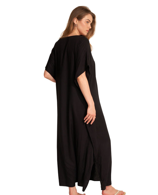 Back View Of Gottex Beach Life Lace Up Cover Up Kaftan | GOTTEX BEACH LIFE BEST BLACK