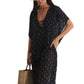 Side View Of Gottex Beach Life Lace Up Maxi Cover Up Kaftan | GOTTEX BEACH LIFE MAYA BLACK AND CREAM