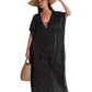 Front View Of Gottex Beach Life Lace Up Maxi Cover Up Kaftan | GOTTEX BEACH LIFE MAYA BLACK AND CREAM