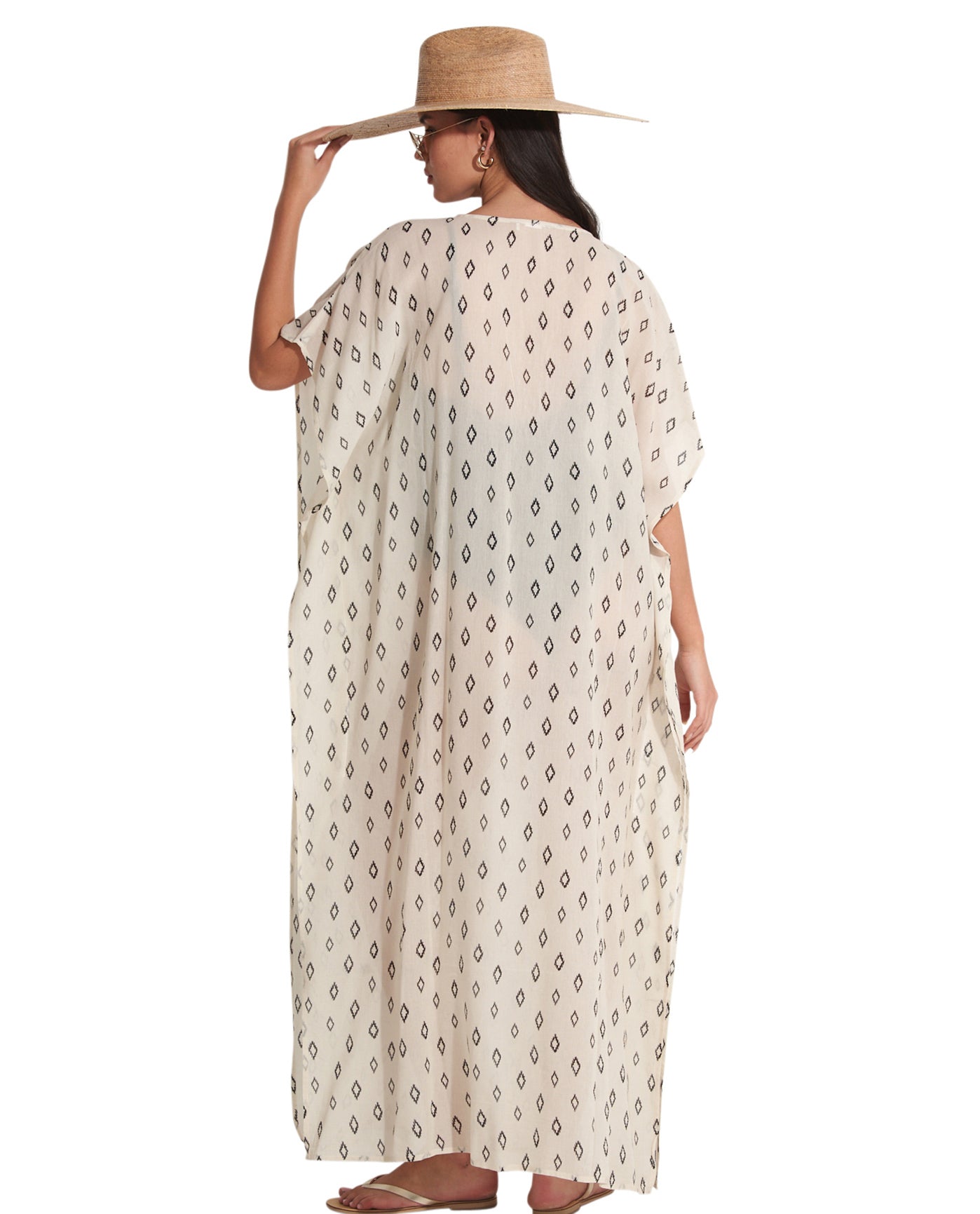 Back View Of Gottex Beach Life Lace Up Maxi Cover Up Kaftan | GOTTEX BEACH LIFE MAYA CREAM