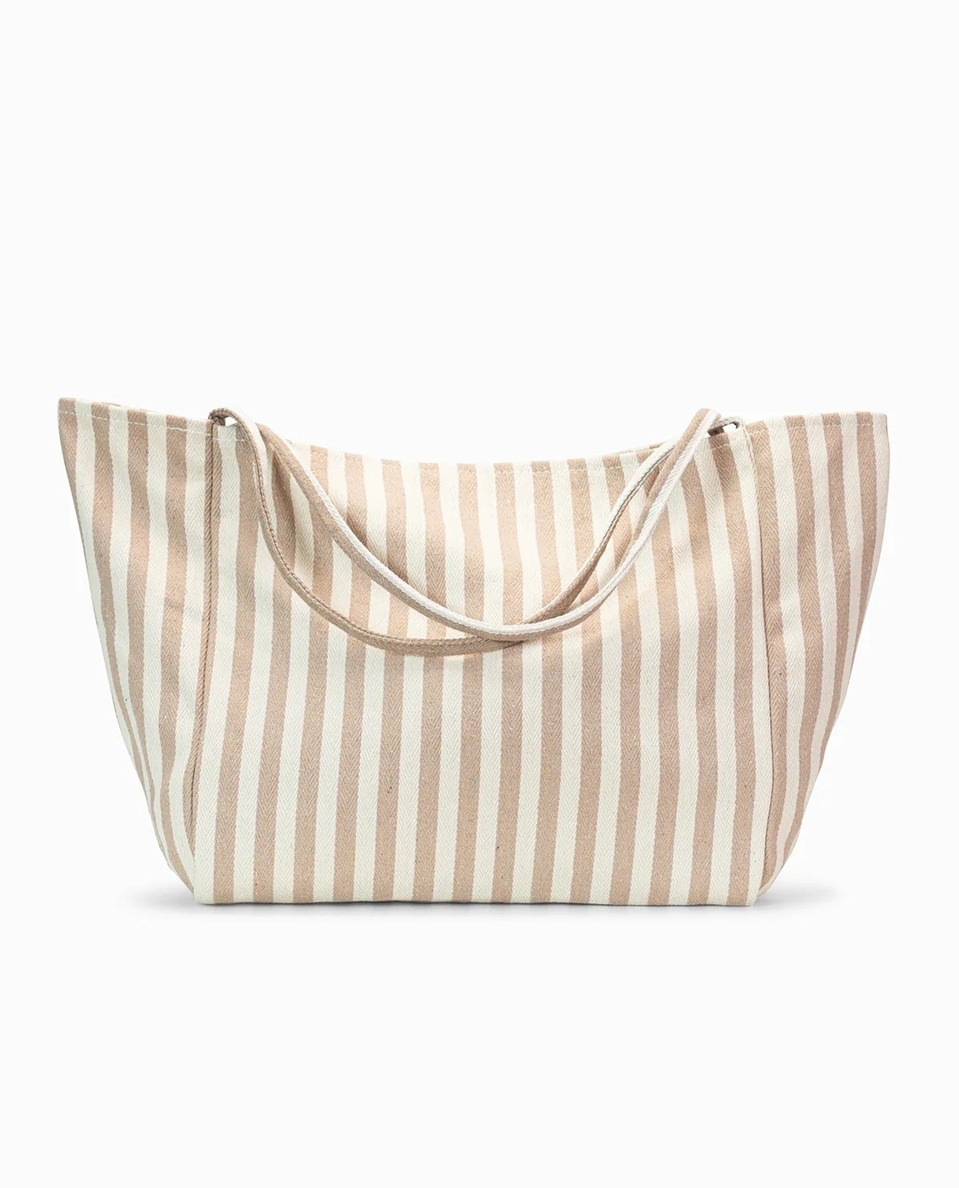 Front View Of Gottex Beach Life Beach Bag | GOTTEX BEACH LIFE THIN STRIPES BEIGE AND WHITE