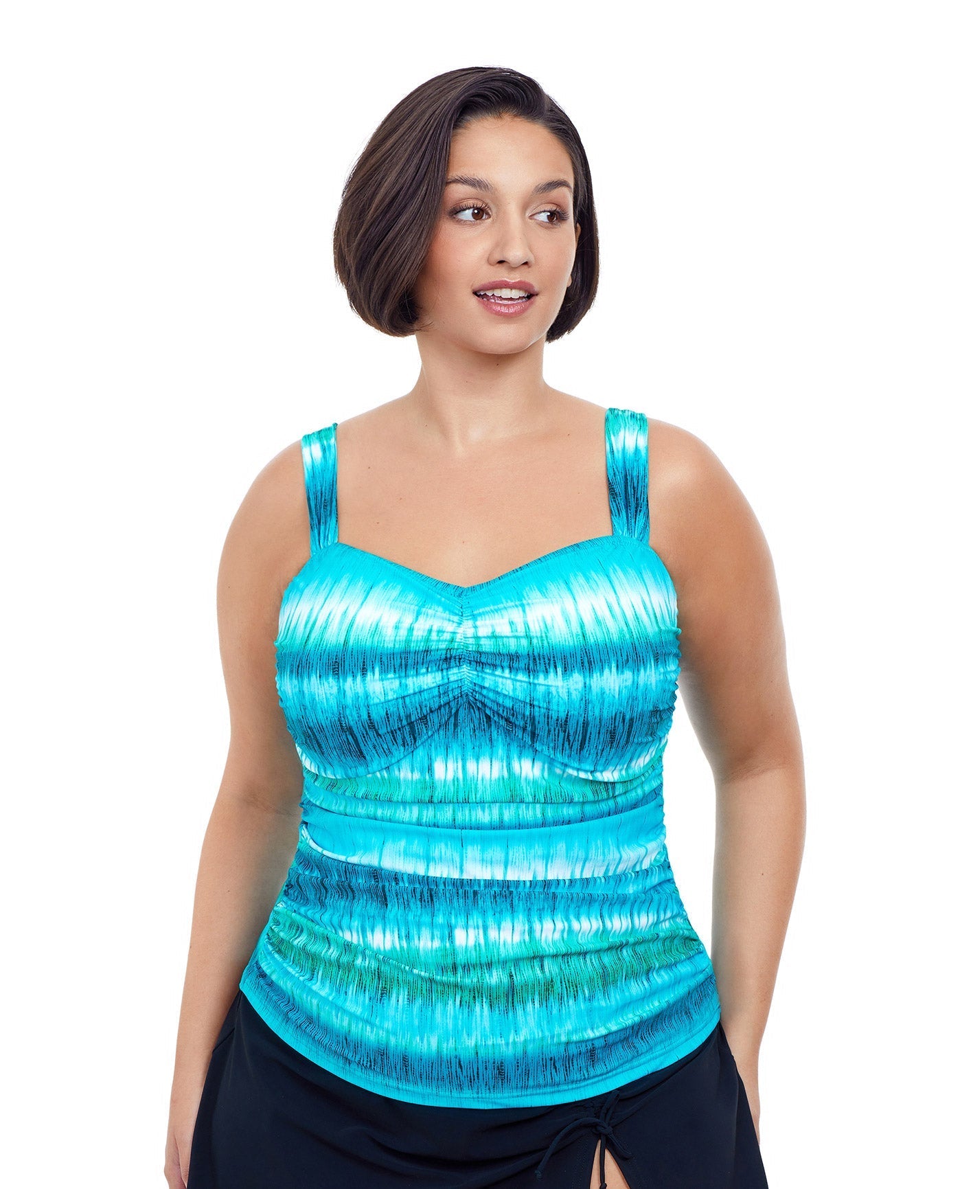 Front View Of Profile By Gottex Aqua Fresco Plus Size Shirred Underwire Tankini Top | PROFILE AQUA FRESCO