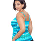 Back View Of Profile By Gottex Aqua Fresco Plus Size Shirred Underwire Tankini Top | PROFILE AQUA FRESCO