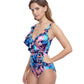 Side View Of Profile By Gottex Bohemian Gypsy V-Neck Surplice Ruffle One Piece Swimsuit | PROFILE BOHEMIAN GYPSY BLUE