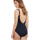 Back View Of Profile By Gottex Frill Me Tie Front Underwire V-Neck One Piece Swimsuit | PROFILE FRILL ME BLACK