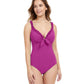 Front View Of Profile By Gottex Frill Me Tie Front Underwire V-Neck One Piece Swimsuit | PROFILE FRILL ME WARM VIOLET