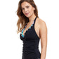 Side View Of Profile By Gottex Moroccan Escape V-Neck Halter Tankini Top | PROFILE MOROCCAN ESCAPE BLACK