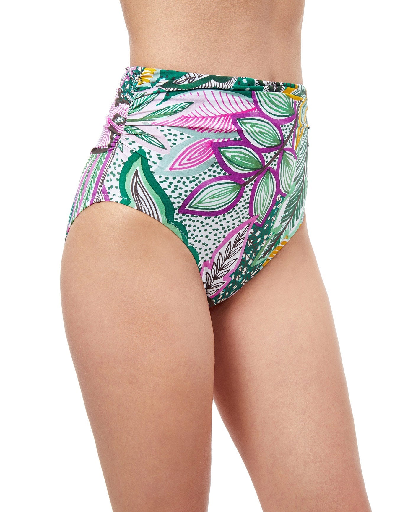 Side View Of Profile By Gottex Tropic Boom High Waist Tankini Bottom | PROFILE TROPIC BOOM GREEN