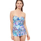 Front View Of Profile By Gottex Tropic Boom Bandeau Strapless Shirred Swimdress | PROFILE TROPIC BOOM BLUE