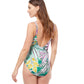 Back View Of Profile By Gottex Tropic Boom V-Neck Surplice Ruffle One Piece Swimsuit | PROFILE TROPIC BOOM GREEN