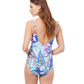 Back View Of Profile By Gottex Tropic Boom V-Neck Surplice Ruffle One Piece Swimsuit | PROFILE TROPIC BOOM BLUE