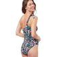 Back View Of Profile By Gottex Flora Ruffle One Shoulder One Piece Swimsuit | PROFILE FLORA BLACK