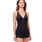 Front View Of Profile By Gottex Unchain My Heart V-Neck Halter Underwire Swimdress | PROFILE UNCHAIN MY HEART BLACK