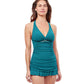 Front View Of Profile By Gottex Unchain My Heart V-Neck Halter Underwire Swimdress | PROFILE UNCHAIN MY HEART TEAL