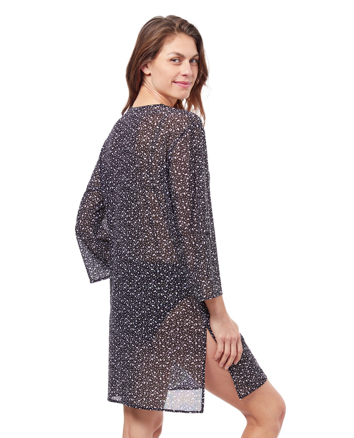 Back View Of Profile By Gottex Bash V-Neck Long Sleeve Mesh Tunic Cover Up | PROFILE BASH