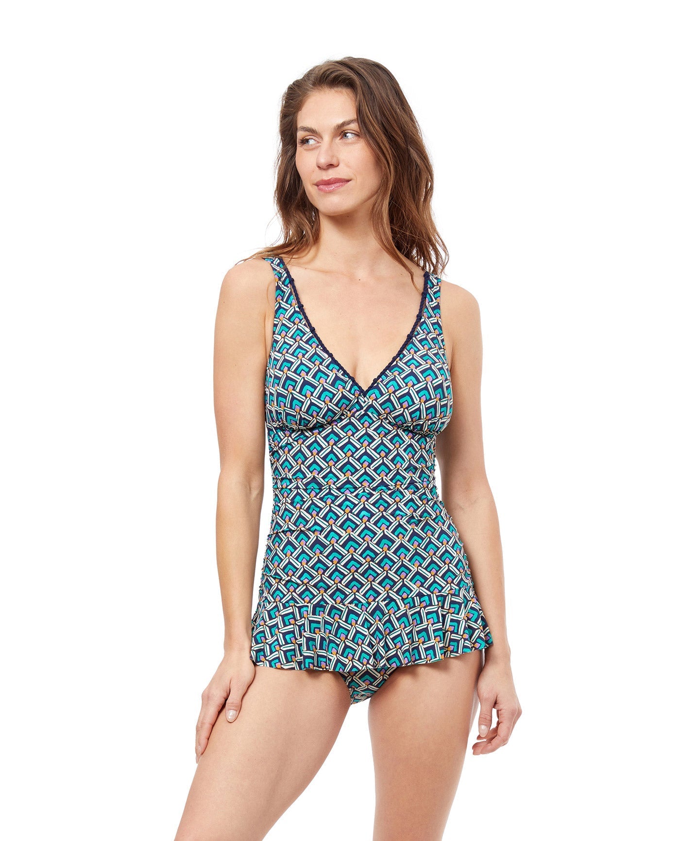 Front View Of Profile By Gottex Masquerade D-Cup V-Neck Peplum One Piece Swimsuit | PROFILE MASQUERADE