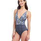 Side View of Profile By Gottex Flores Deep V Halter One Piece Swimsuit | PROFILE FLORES