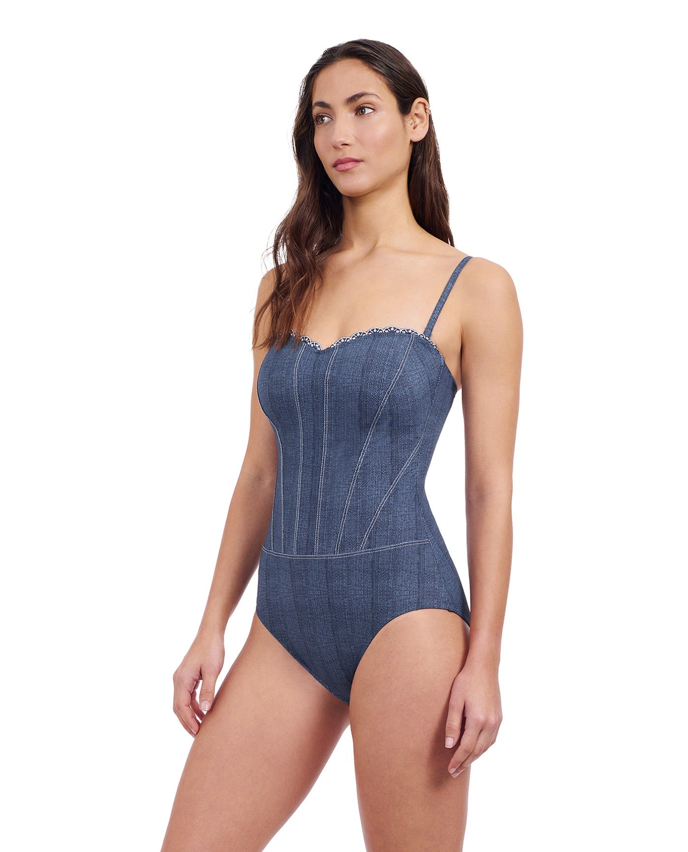 Side View of Profile By Gottex Isabelle Embroidered Bandeau One Piece Swimsuit | PROFILE ISABELLE