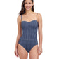 Alternate Front View of Profile By Gottex Isabelle Embroidered Bandeau One Piece Swimsuit | PROFILE ISABELLE